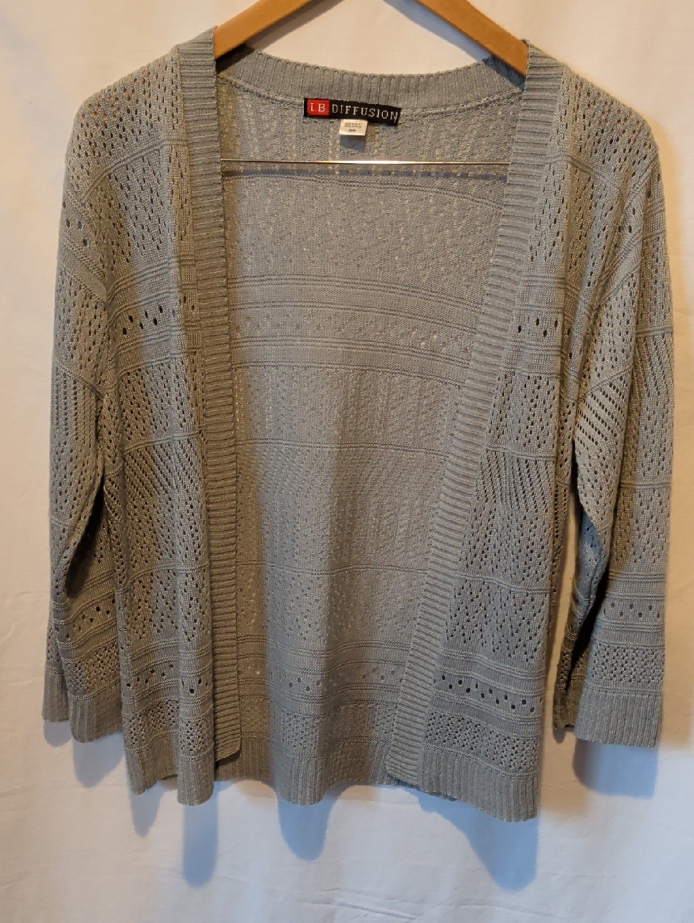 LB Diffusion Vintage Women's Light Gray Openwork Knit Cardigan